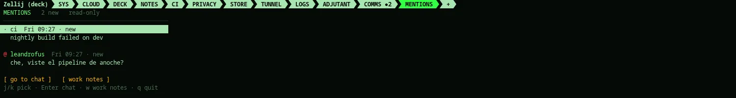 phosphor mentions: two notifications, one of them a real @-mention